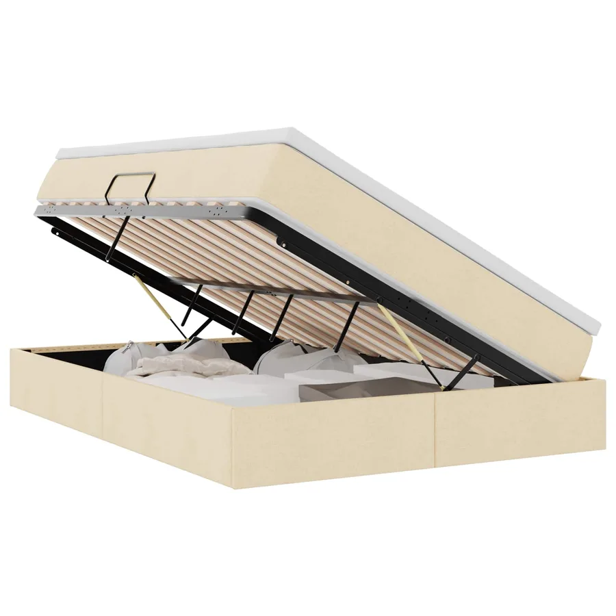 Lit avec rangement et matelas Crème 140 x 190 cm Polyester - 2