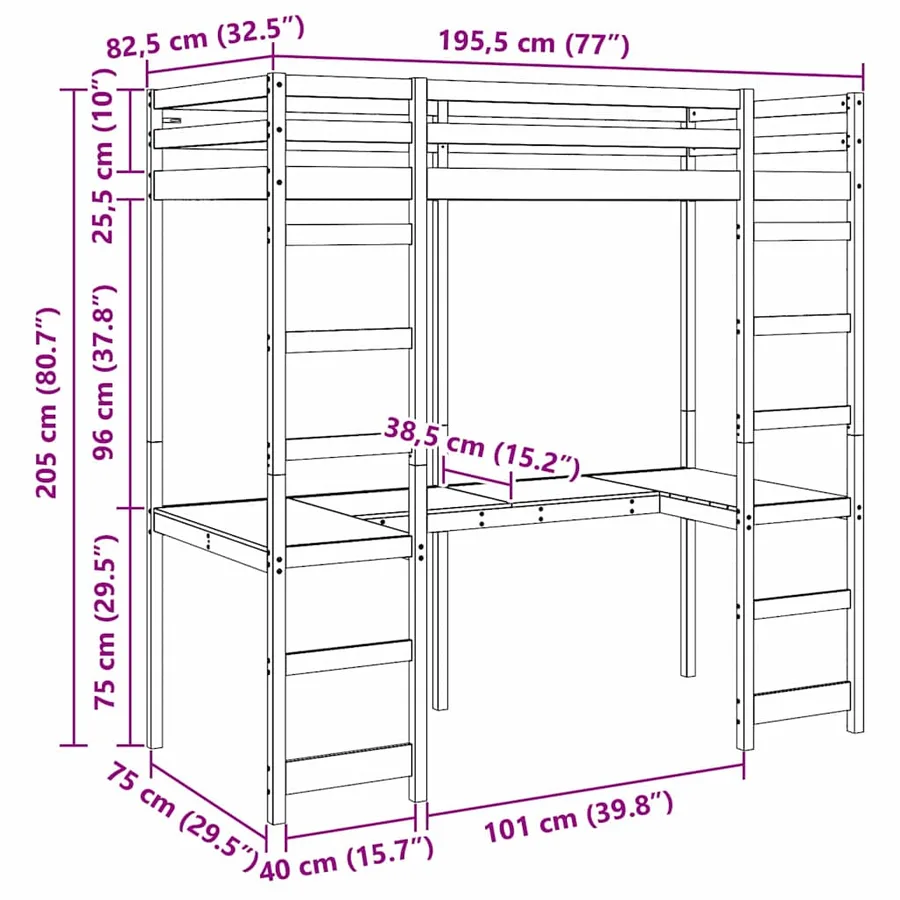 Cadre de lit mezzanine Blanc 75 x 190 cm Pin massif - 10