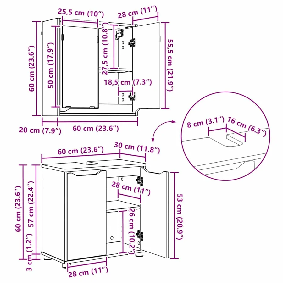 Ensemble de mobilier de salle de bain 3 pcs Gris Sonoma - 14