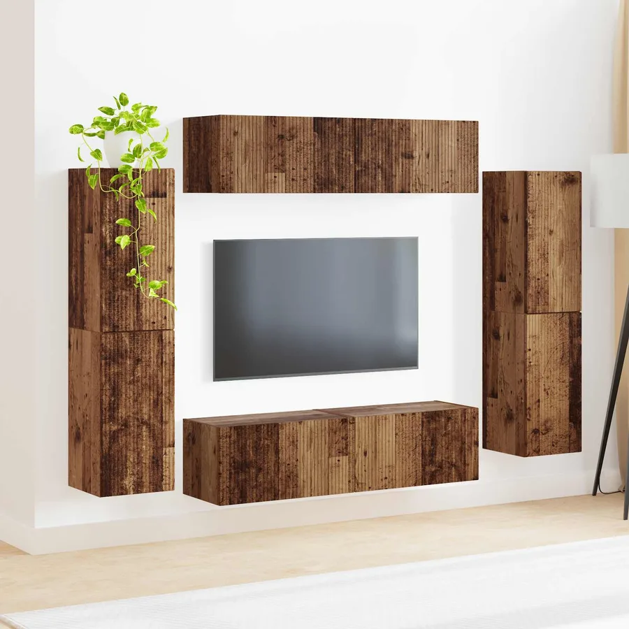 Ensemble meuble TV 8 pcs Bois Ancien Bois d'ingénierie - 4