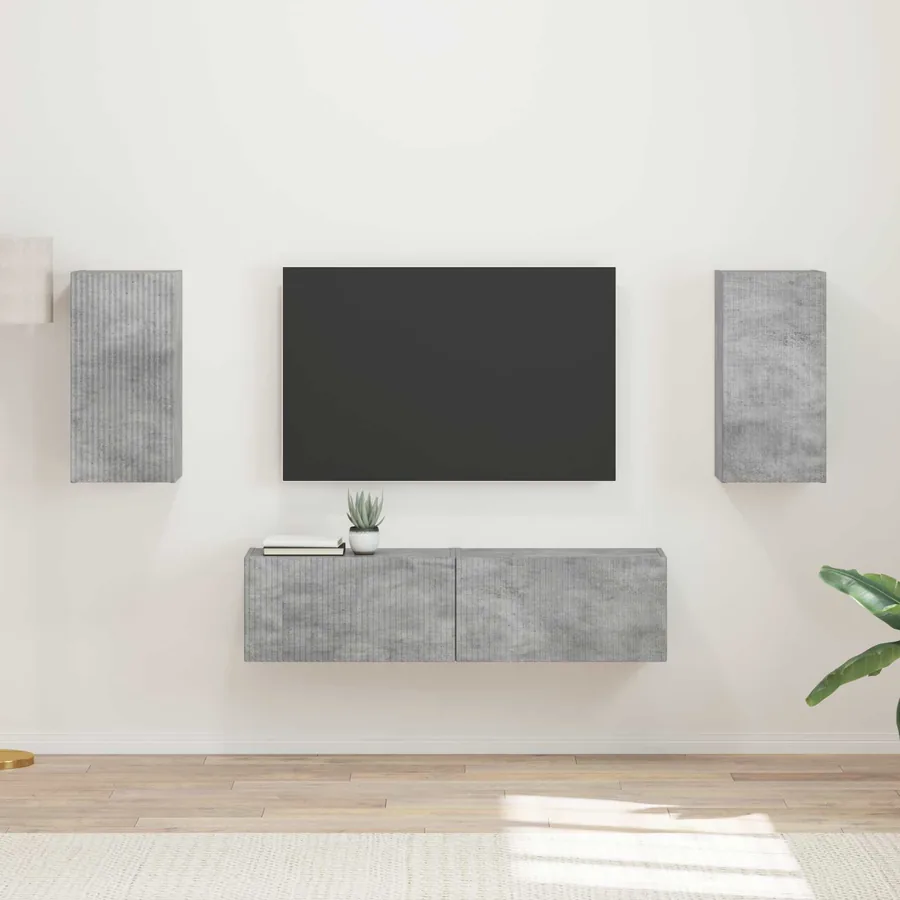 Ensemble meuble TV 4 pcs Gris béton Bois d'ingénierie
