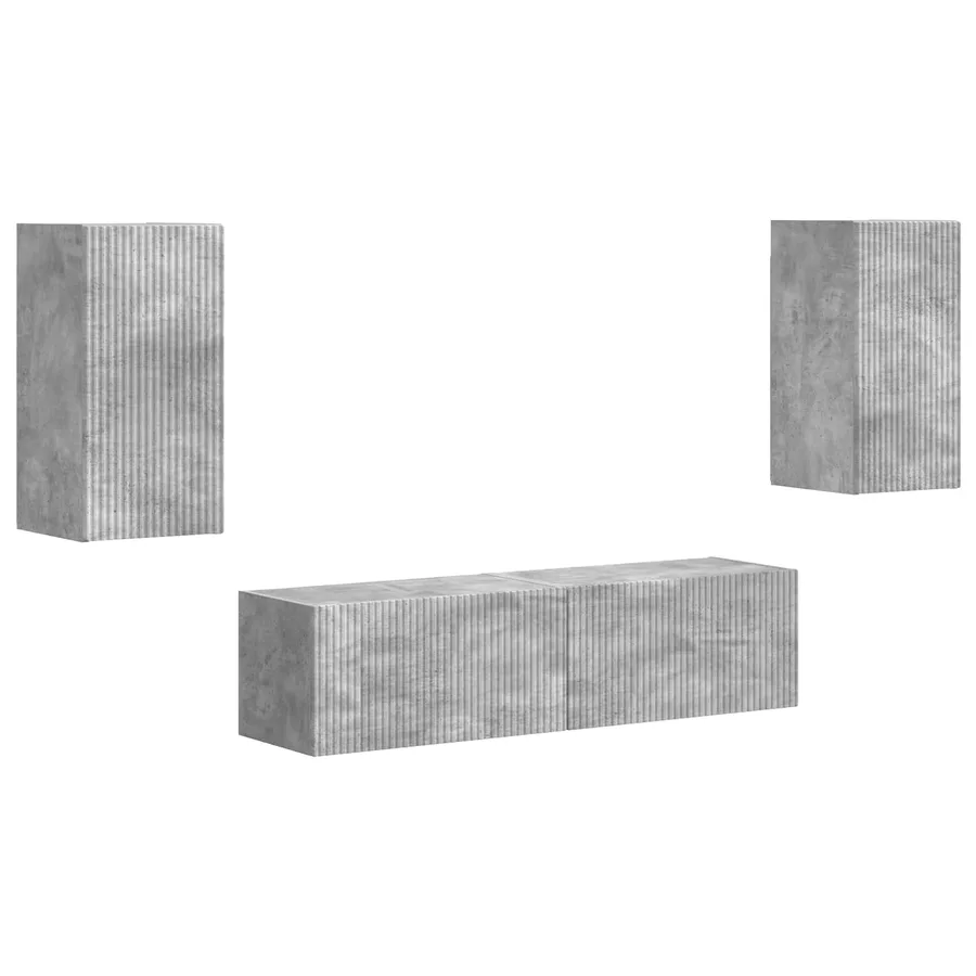 Ensemble meuble TV 4 pcs Gris béton Bois d'ingénierie - 2