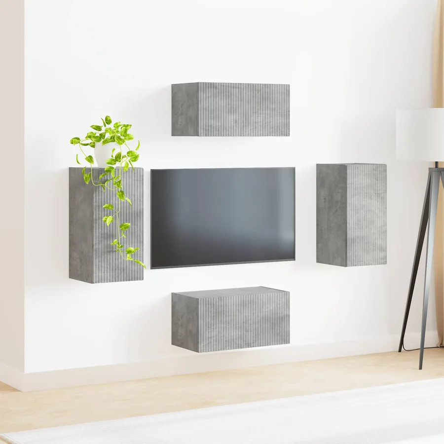 Ensemble meuble TV 4 pcs Gris béton Bois d'ingénierie - 4