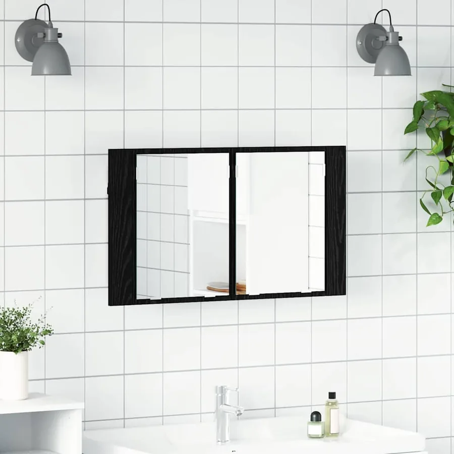 Armoire Miroir de Salle de Bain Chêne noir 80 x 12 x 45 cm