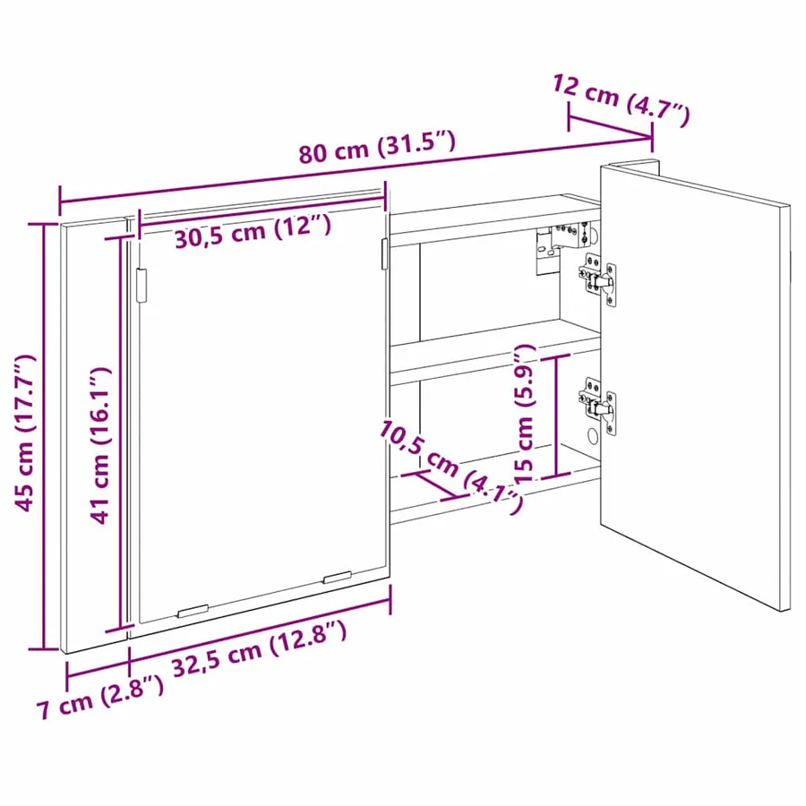 Armoire Miroir de Salle de Bain Chêne noir 80 x 12 x 45 cm - 15