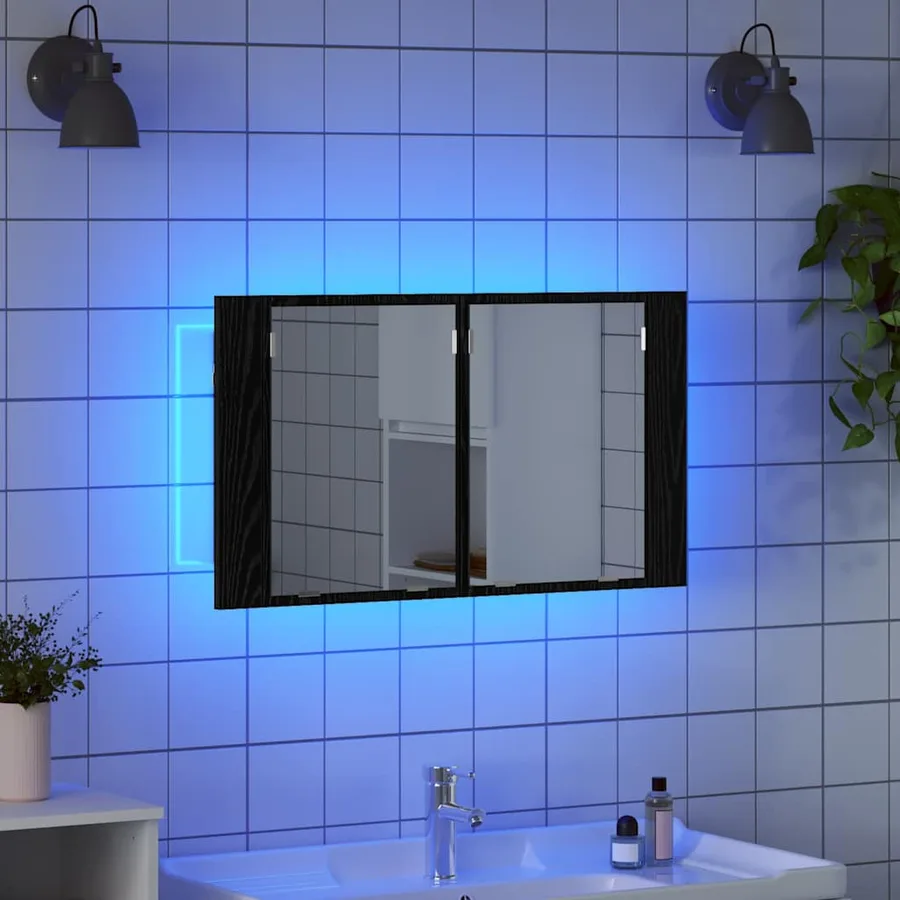 Armoire Miroir de Salle de Bain Chêne noir 80 x 12 x 45 cm - 5