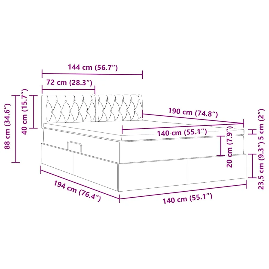 Lit de Rangement avec matelas Rose 140 x 190 cm Velours - 16