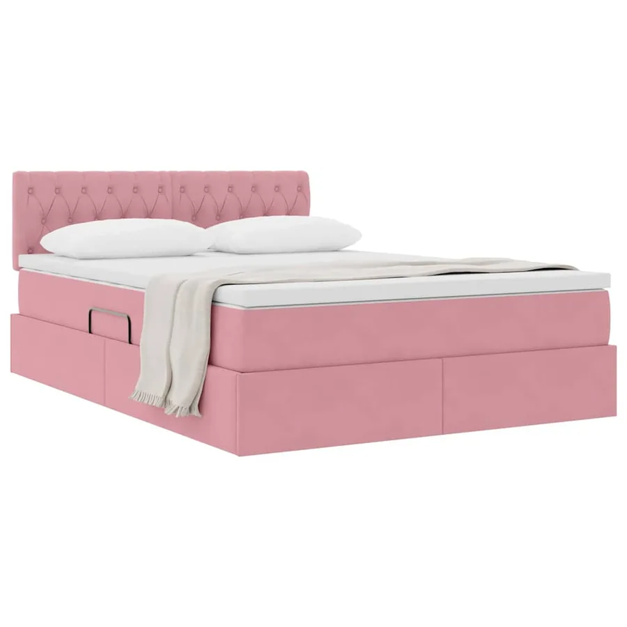 Lit de Rangement avec matelas Rose 140 x 190 cm Velours - 3