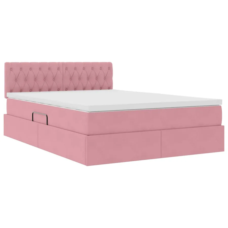 Lit de Rangement avec matelas Rose 140 x 190 cm Velours - 5