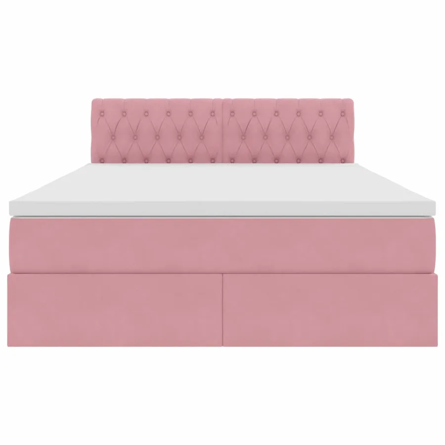 Lit de Rangement avec matelas Rose 140 x 190 cm Velours - 7