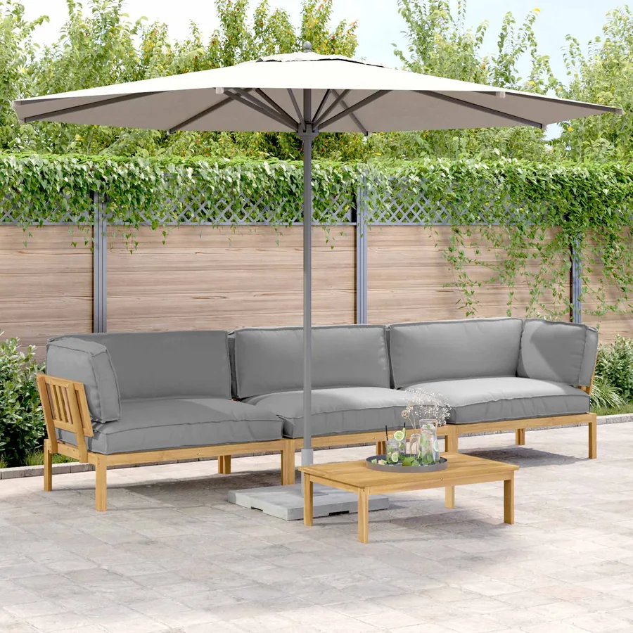 Ensemble de Canapés Uni 4 pcs Gris Bois d'Acacia Massif