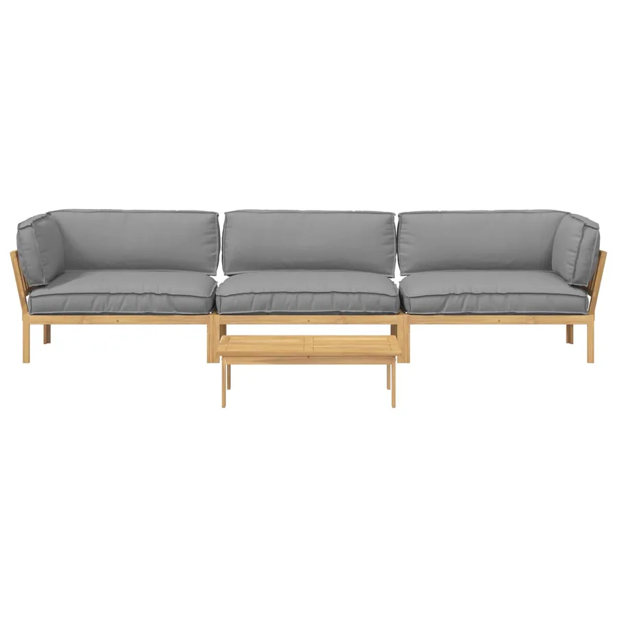 Ensemble de Canapés Uni 4 pcs Gris Bois d'Acacia Massif - 10