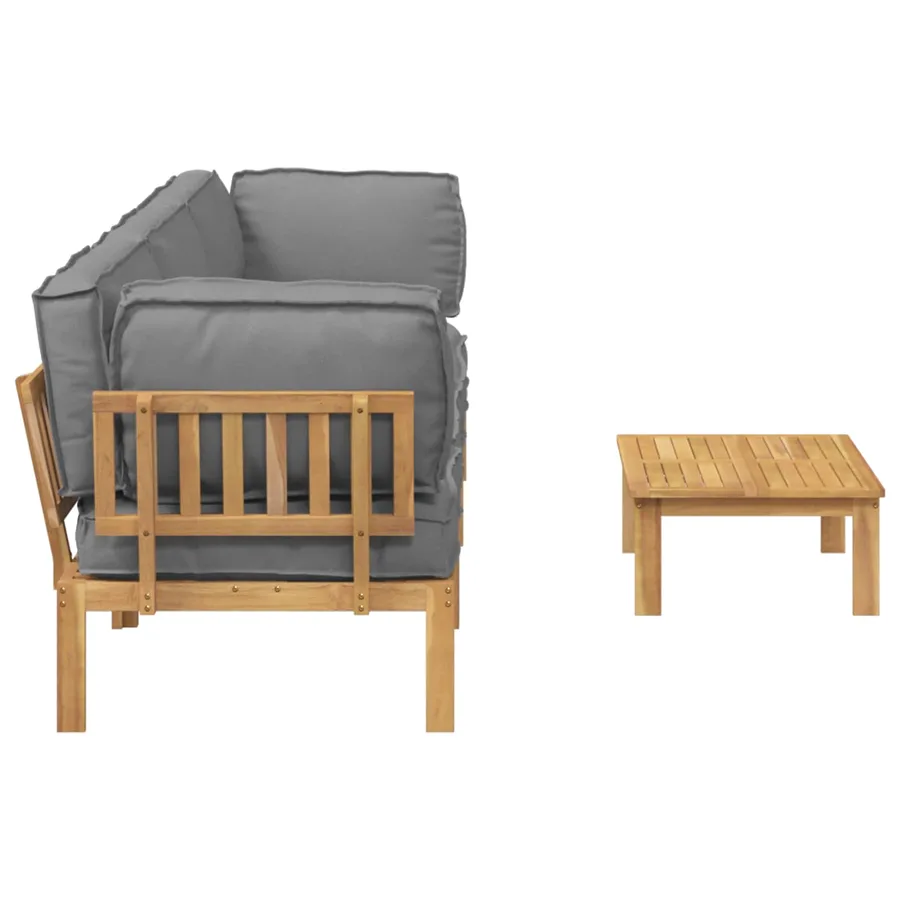 Ensemble de Canapés Uni 4 pcs Gris Bois d'Acacia Massif - 11