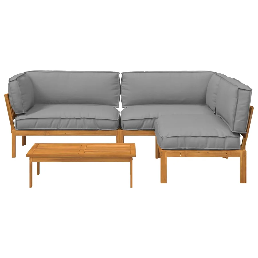 Ensemble de Canapés 4 pcs Gris Bois d'Acacia Massif - 10