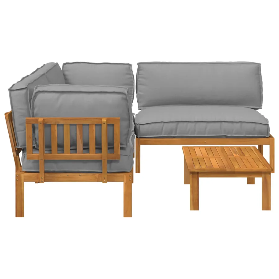 Ensemble de Canapés 4 pcs Gris Bois d'Acacia Massif - 11