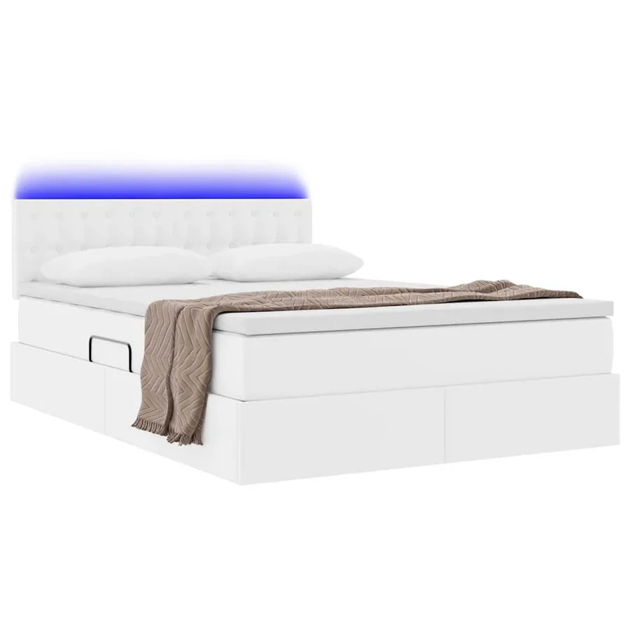 Lit avec rangement et LED avec matelas Blanc pur 140 x 190 cm - 3