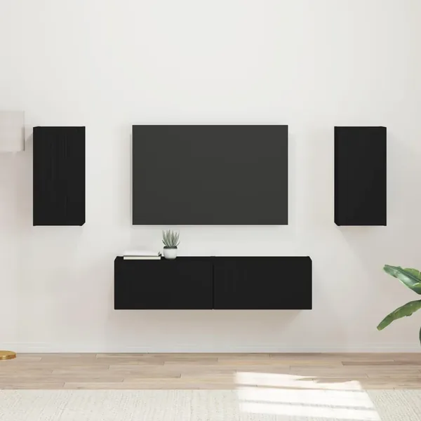 Ensemble meuble TV 4 pcs Noir Bois d'ingénierie