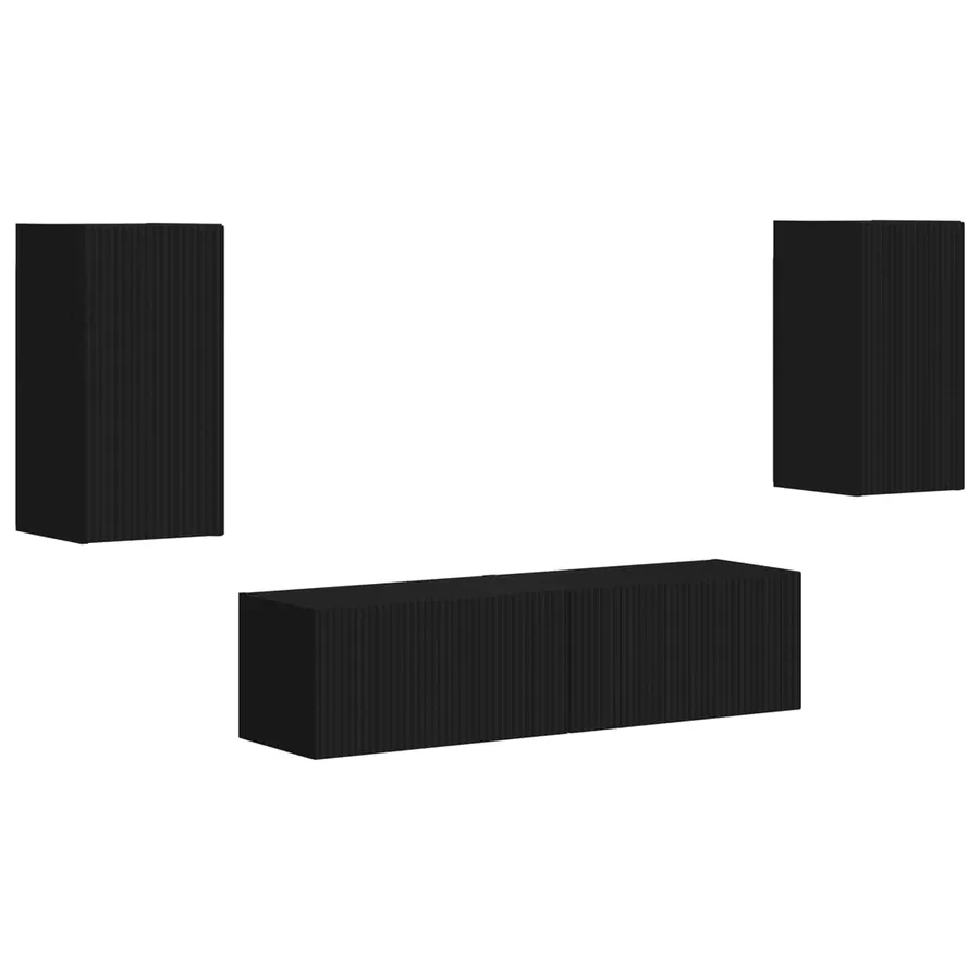 Ensemble meuble TV 4 pcs Noir Bois d'ingénierie - 2