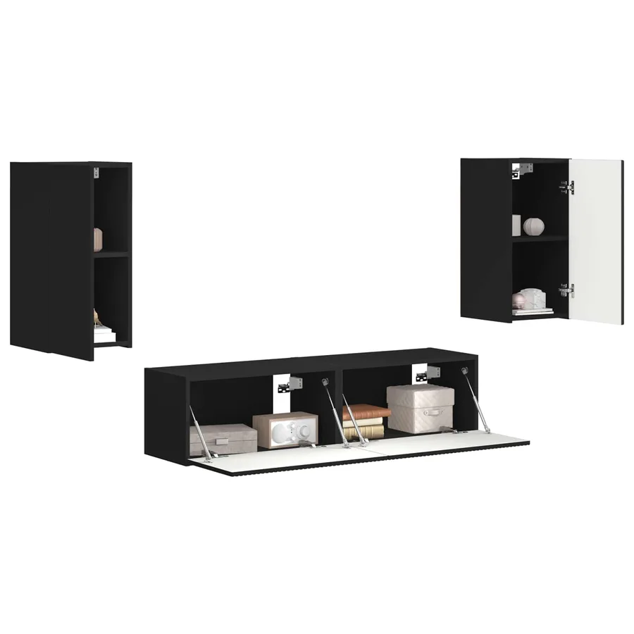 Ensemble meuble TV 4 pcs Noir Bois d'ingénierie - 3
