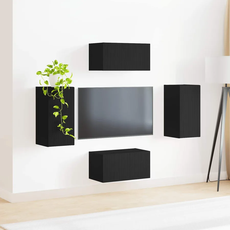 Ensemble meuble TV 4 pcs Noir Bois d'ingénierie - 4