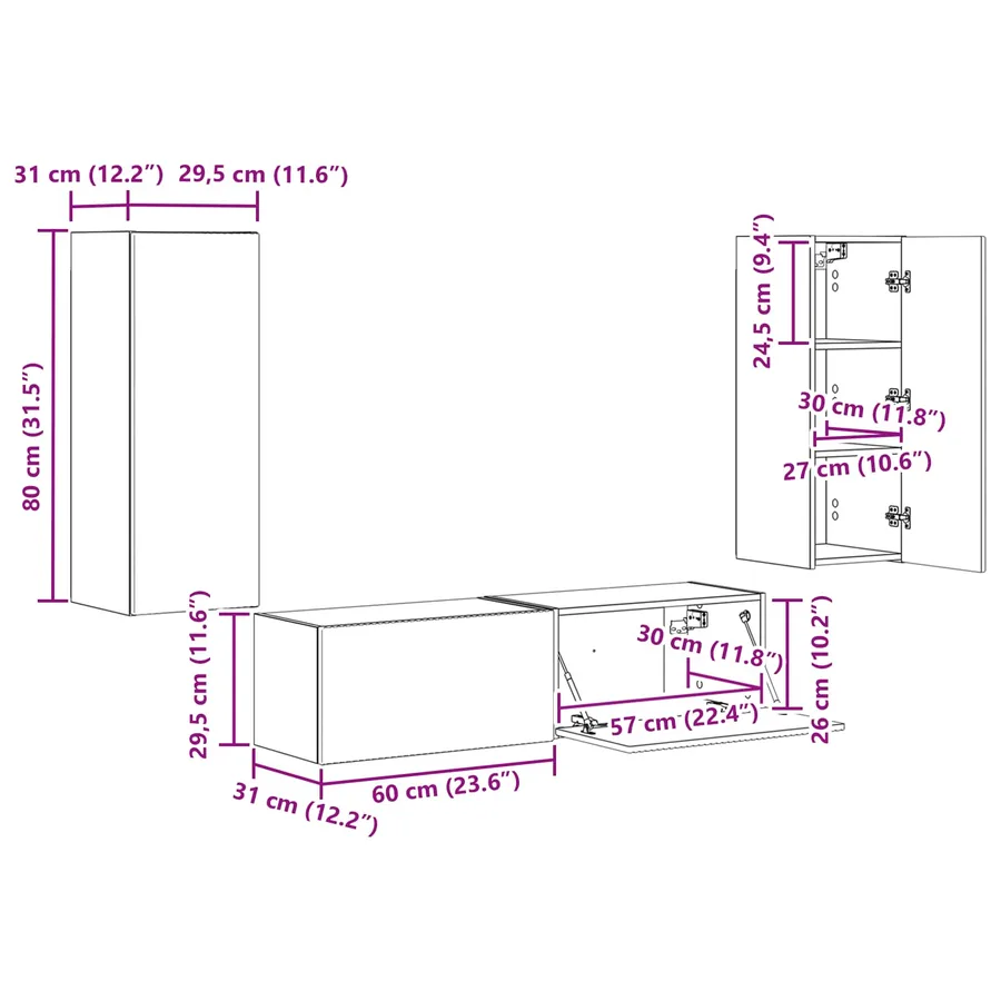 Ensemble meuble TV 2 pcs Gris Sonoma Bois d'ingénierie - 13