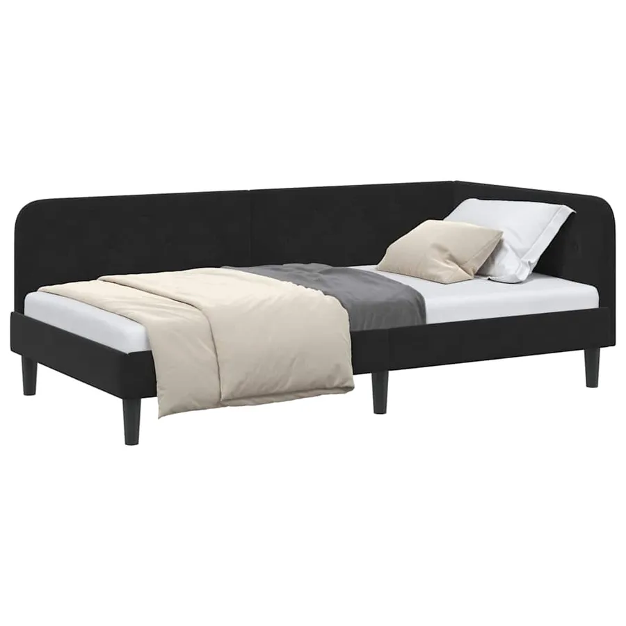 Cadre de lit d'angle Noir 90 x 190 cm Velours - 3