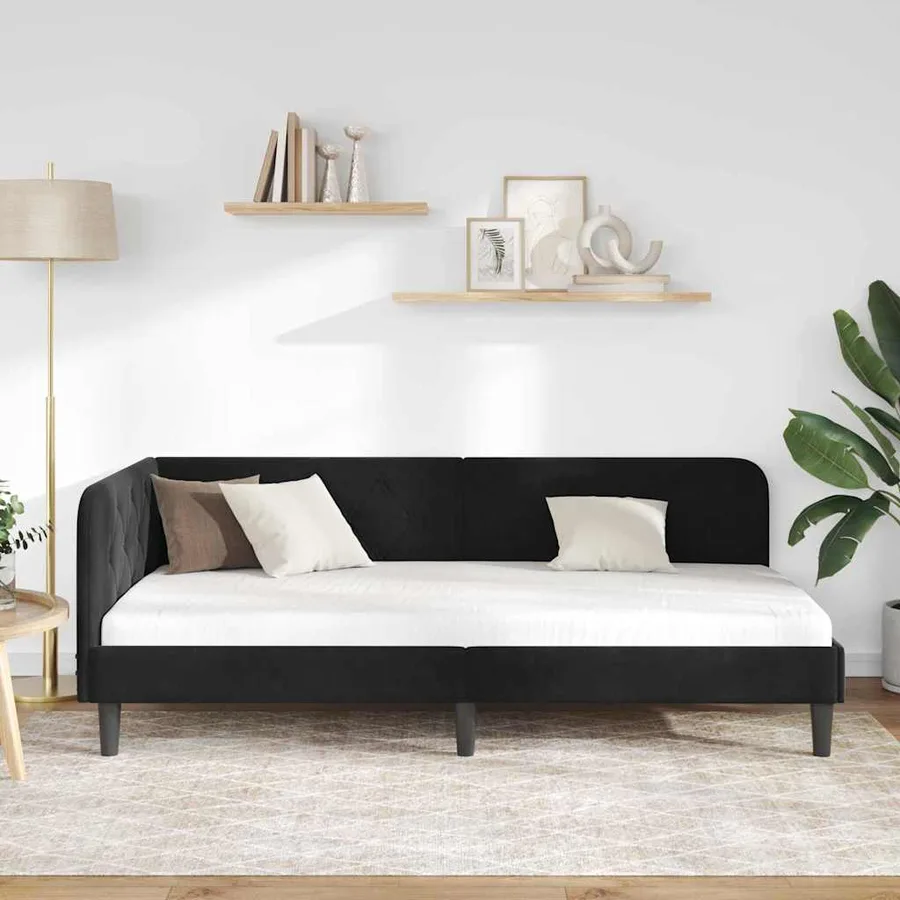 Cadre de lit d'angle Noir 90 x 190 cm Velours - 4