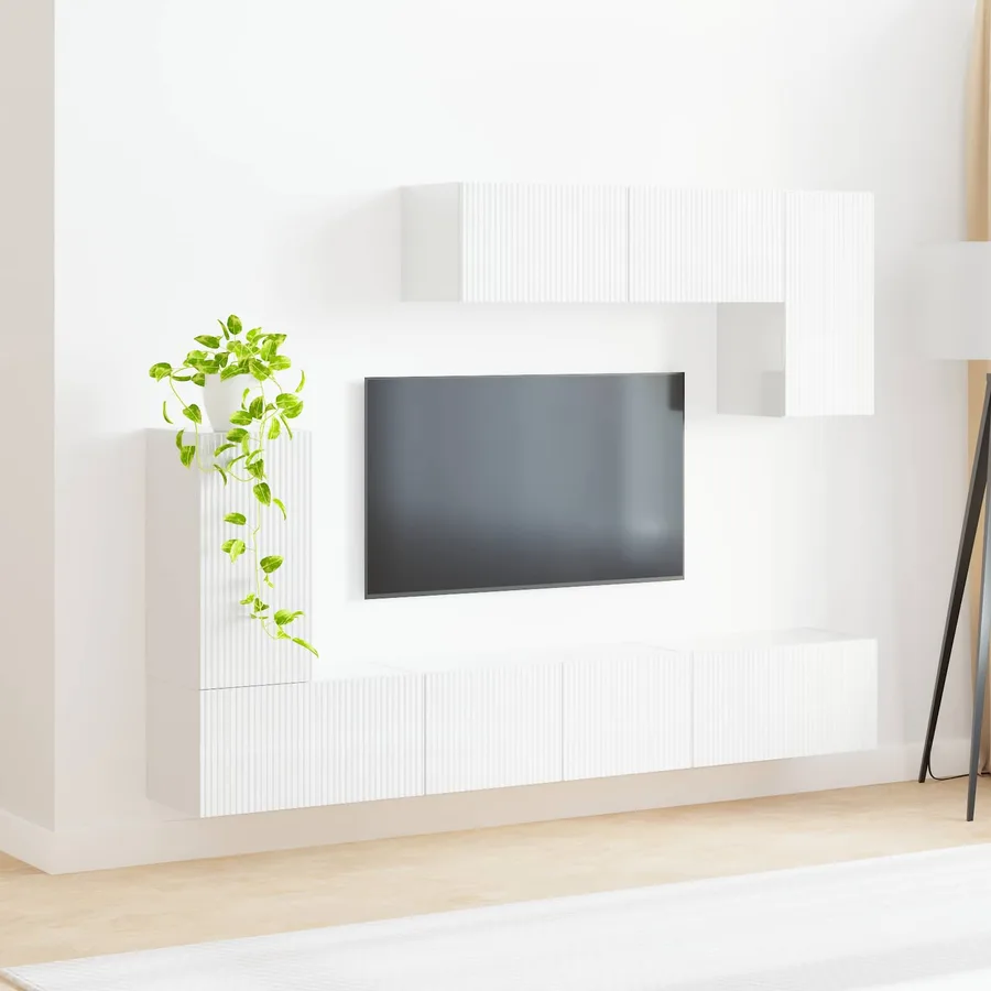 Ensemble meuble TV 4 pcs Blanc brillant Bois d'ingénierie - 4