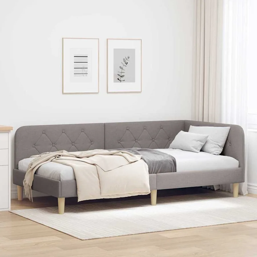 Cadre de lit d'angle Taupe 90 x 190 cm tissu