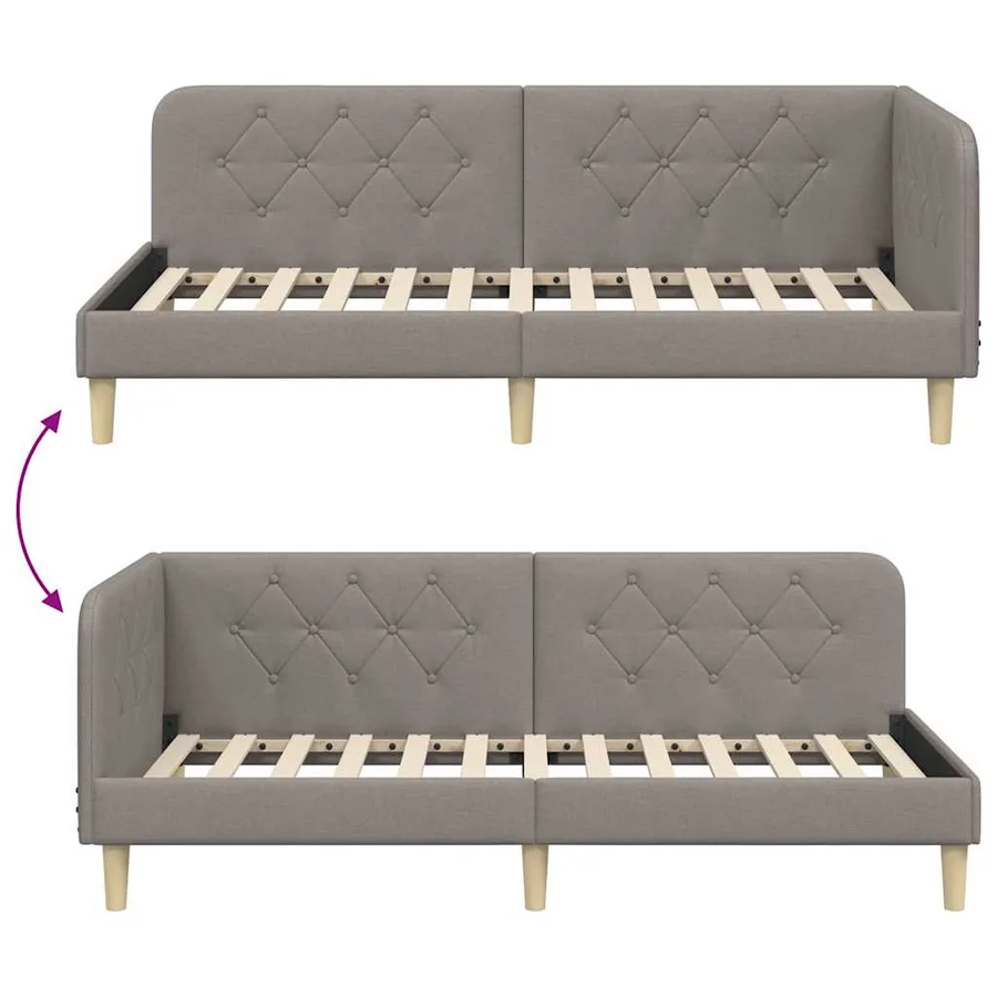 Cadre de lit d'angle Taupe 90 x 190 cm tissu - 9