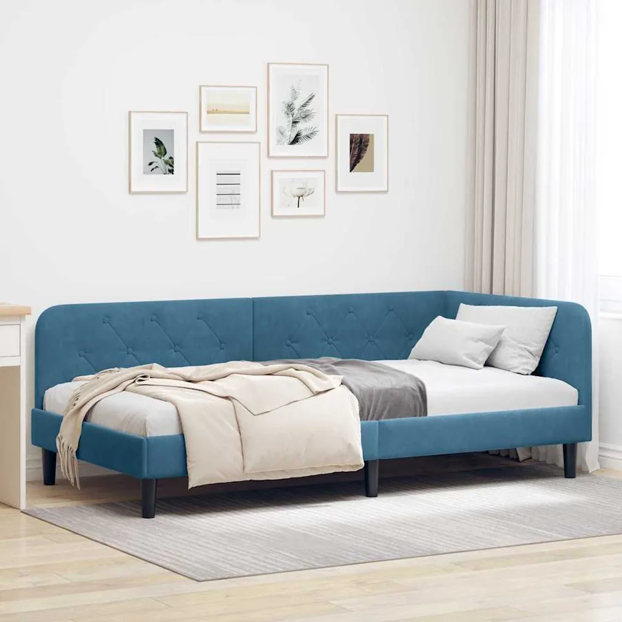 Cadre de lit d'angle Bleu 100 x 200 cm Velours