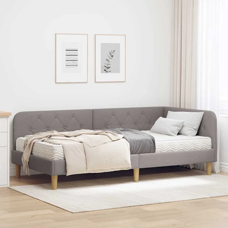 Cadre de lit d'angle Taupe 100 x 200 cm tissu