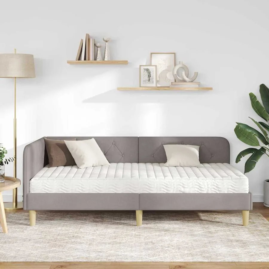 Cadre de lit d'angle Taupe 100 x 200 cm tissu - 4