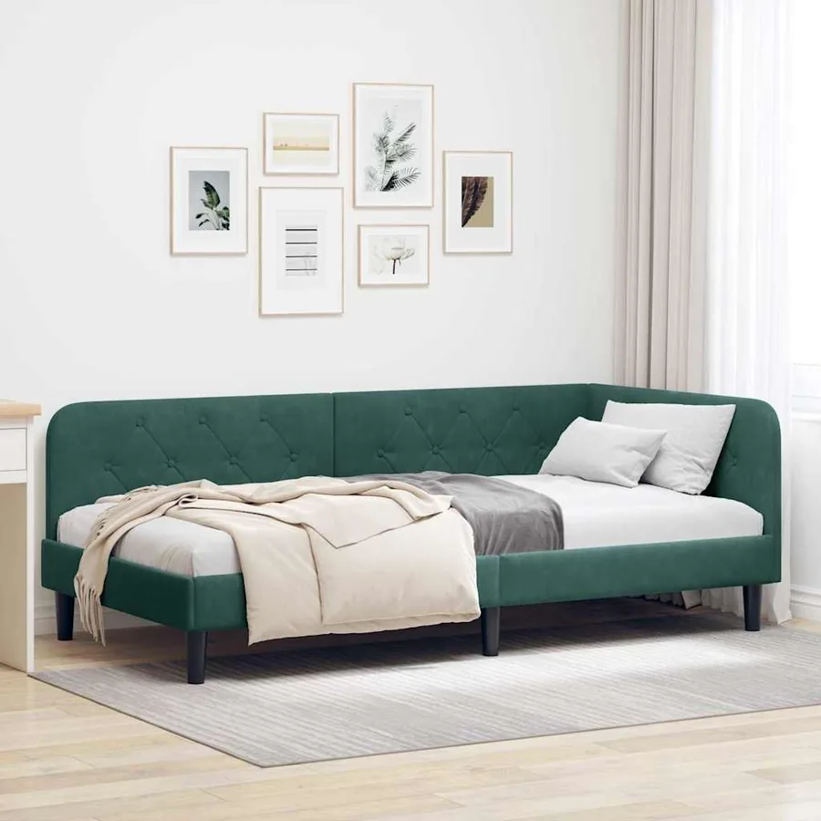Cadre de lit d'angle Vert foncé 90 x 190 cm Velours