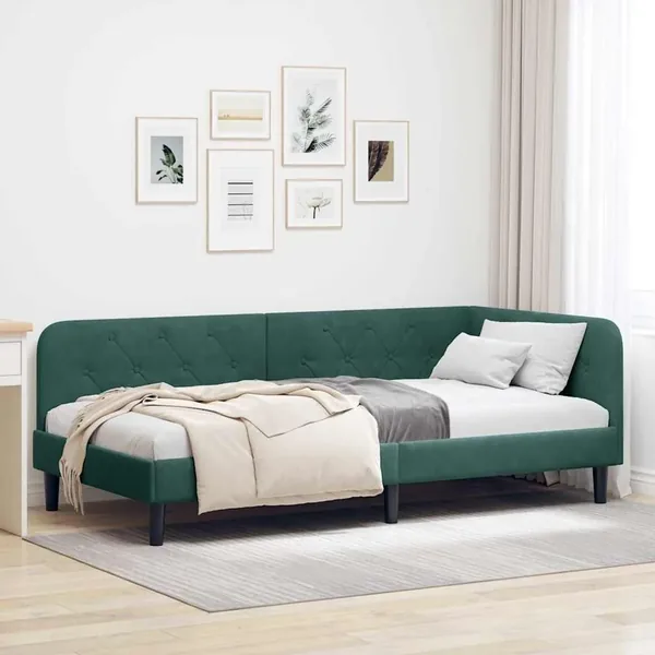 Cadre de lit d'angle Vert foncé 90 x 190 cm Velours