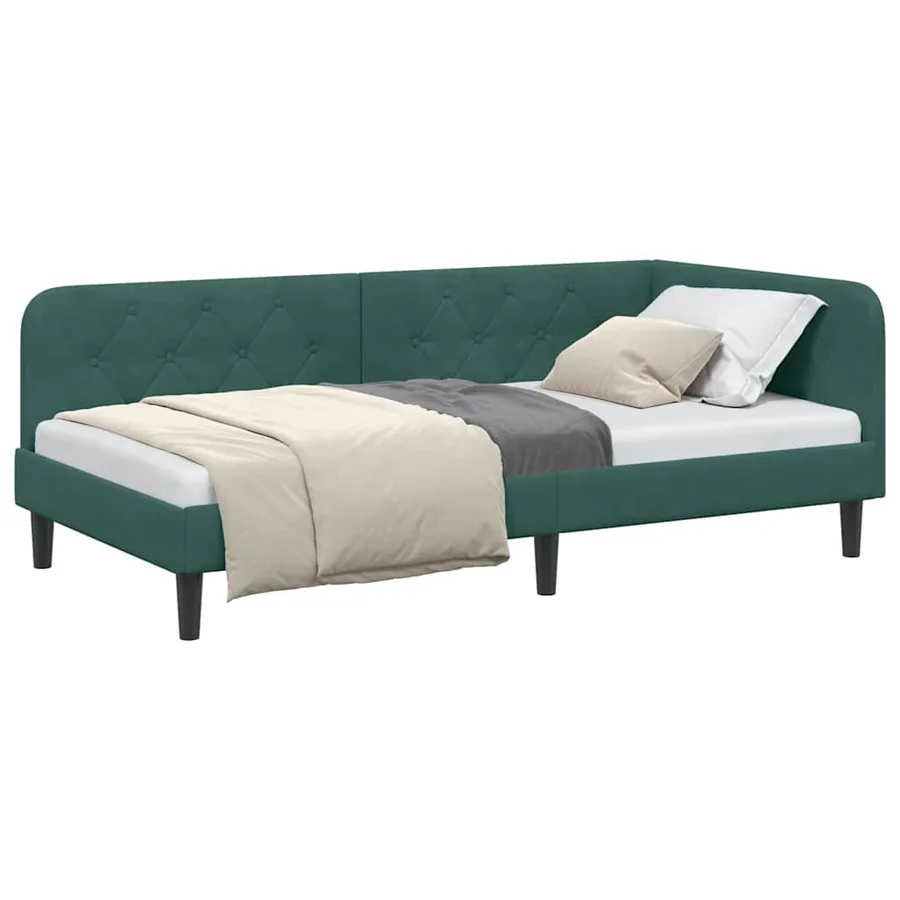 Cadre de lit d'angle Vert foncé 90 x 190 cm Velours - 3