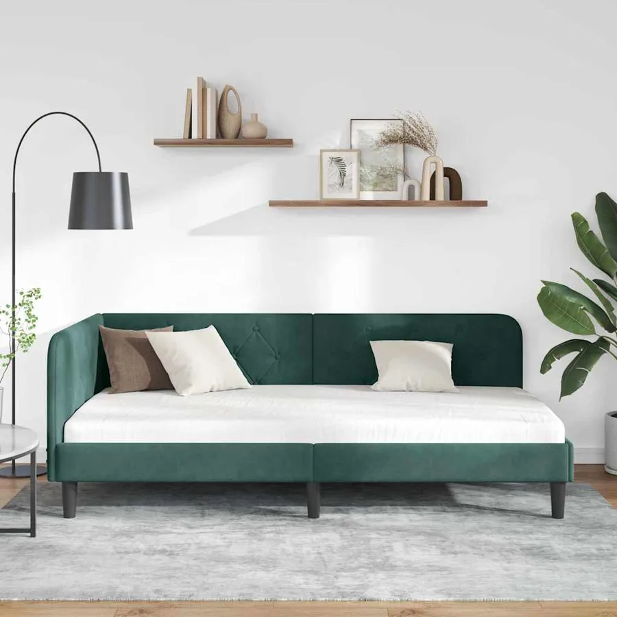 Cadre de lit d'angle Vert foncé 90 x 190 cm Velours - 4