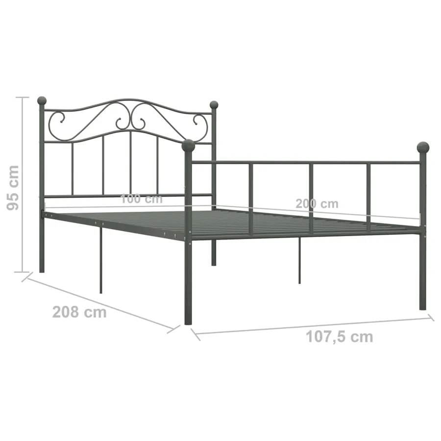 Cadre de lit sans matelas gris métal 100x200 cm - 6