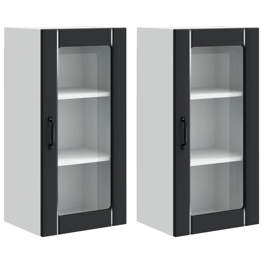 Cabinet en verre mural PORTO 2 pcs Noir 40 x 31 x 80 cm - 2