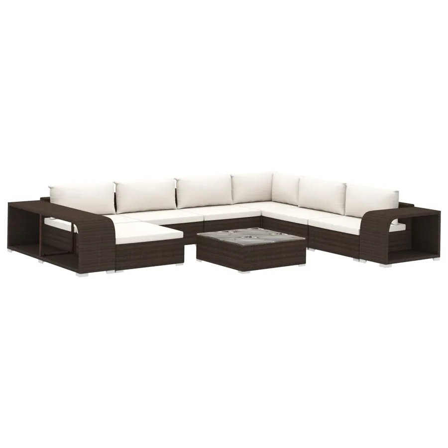 Salon de jardin 10 pcs avec coussins Résine tressée Marron - 2