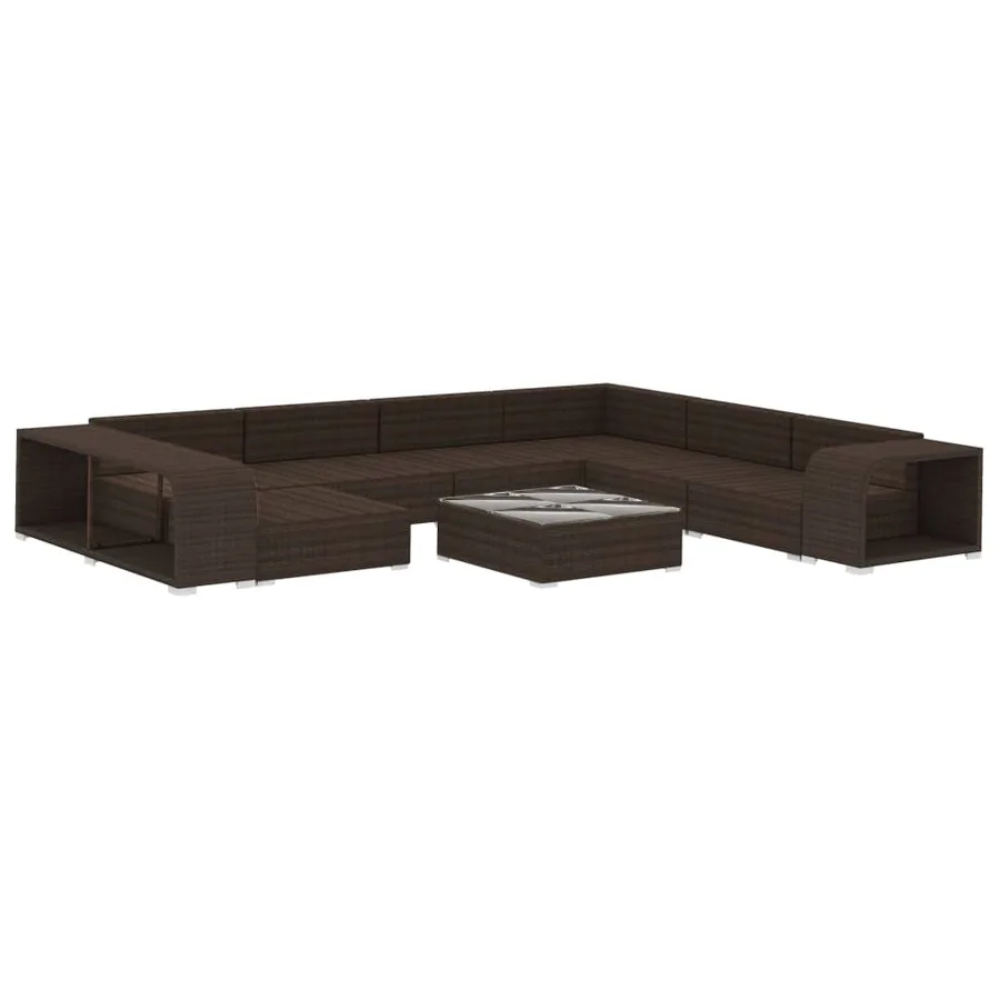 Salon de jardin 10 pcs avec coussins Résine tressée Marron - 3