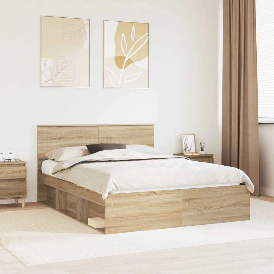 Cadre de lit Chêne Sonoma 150 x 200 cm Pin massif