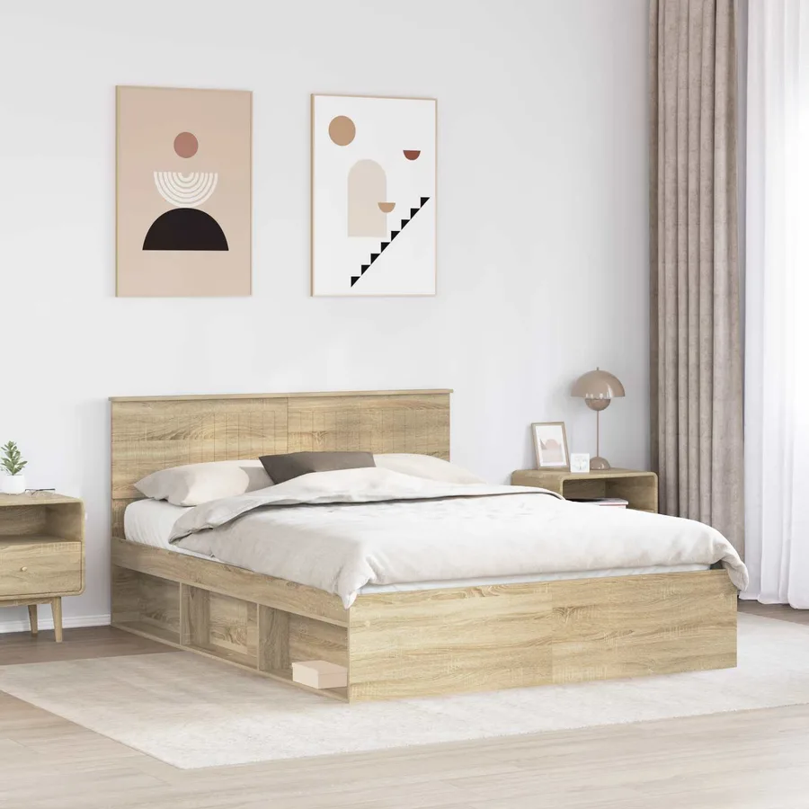 Cadre de lit Chêne Sonoma 150 x 200 cm Pin massif - 3