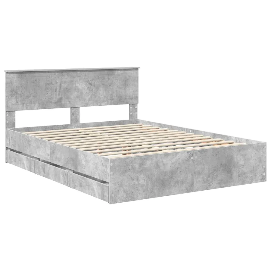 Cadre de lit Gris béton 150 x 200 cm Bois Ingénierie - 4