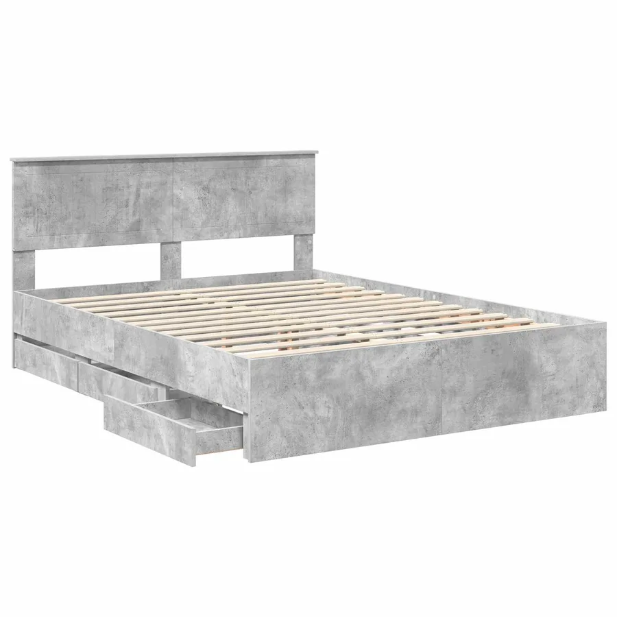 Cadre de lit Gris béton 150 x 200 cm Bois Ingénierie - 5