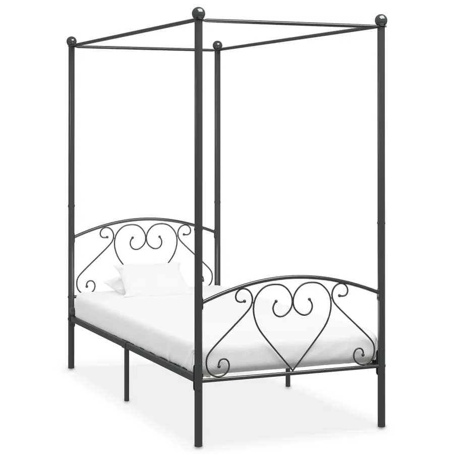 Cadre de lit à baldaquin sans matelas gris métal 100x200 cm