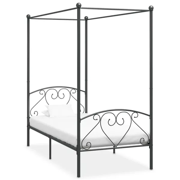 Cadre de lit à baldaquin sans matelas gris métal 100x200 cm
