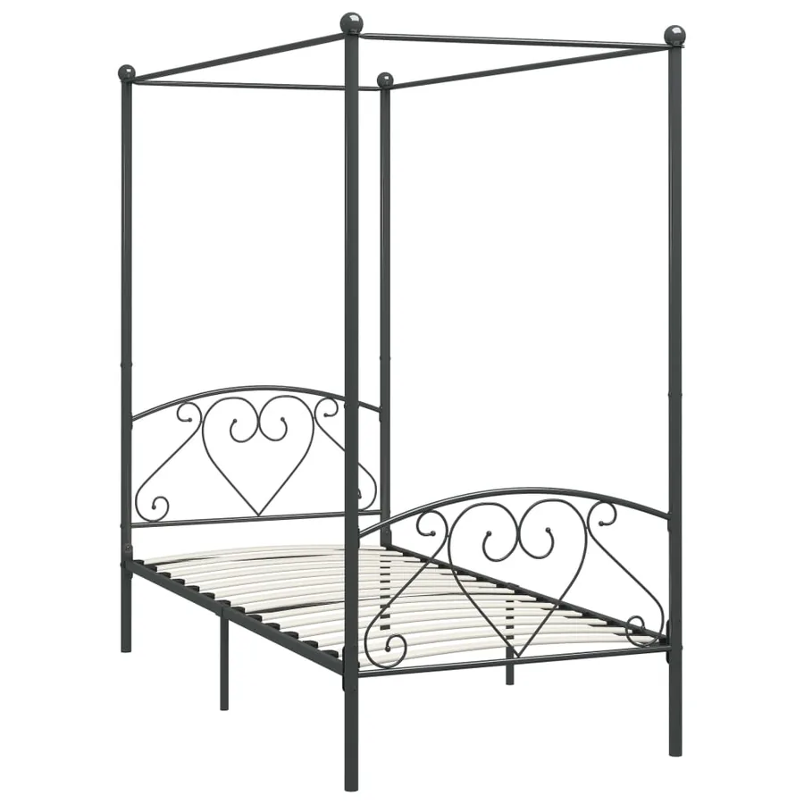 Cadre de lit à baldaquin sans matelas gris métal 100x200 cm - 2