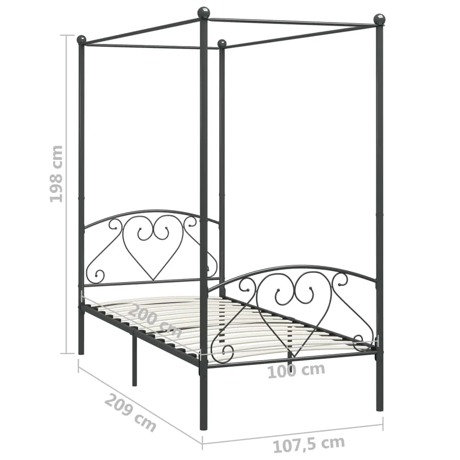 Cadre de lit à baldaquin sans matelas gris métal 100x200 cm - 5