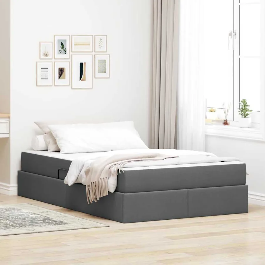 Lit avec rangement et matelas Gris foncé 120 x 200 cm Polyester